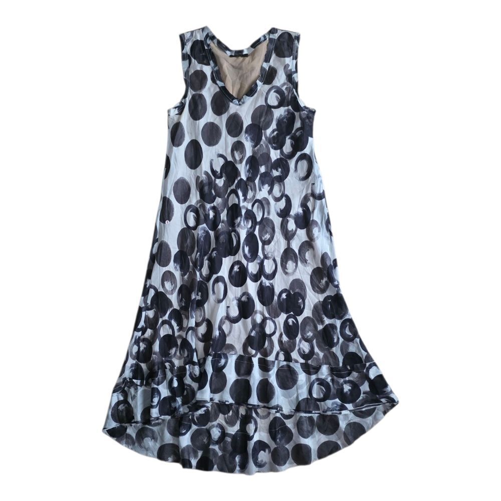 Vera Wang Black and White Polka Dot High Low Sleeveless Midi Dress 6